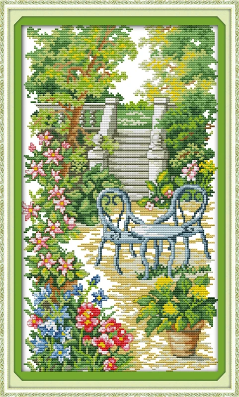 

Garden steps, counted printed on fabric DMC 14CT 11CT Cross Stitch kits,embroidery needlework Sets Home Decor