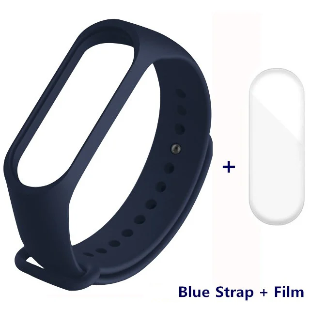 Blue with Film Ремешок-браслет для Xiaomi mi Band 4 3 розовый винный красный цвет ТПУ силиконовый для Xio mi band 4 3 Band 4 band 3 браслет(не - Цвет: Blue with Film