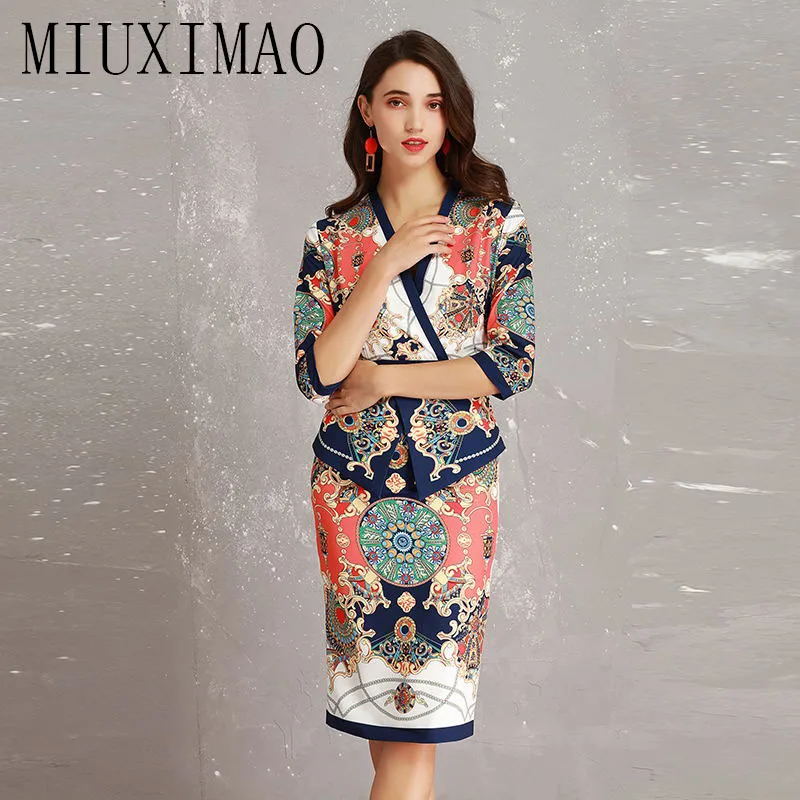 

High Quality 2018 Newest Arrival Fashion Autumn Vintage A-Line V-Neck Half Sleeve Pattern Print Knee-Length Elegant Dress Women