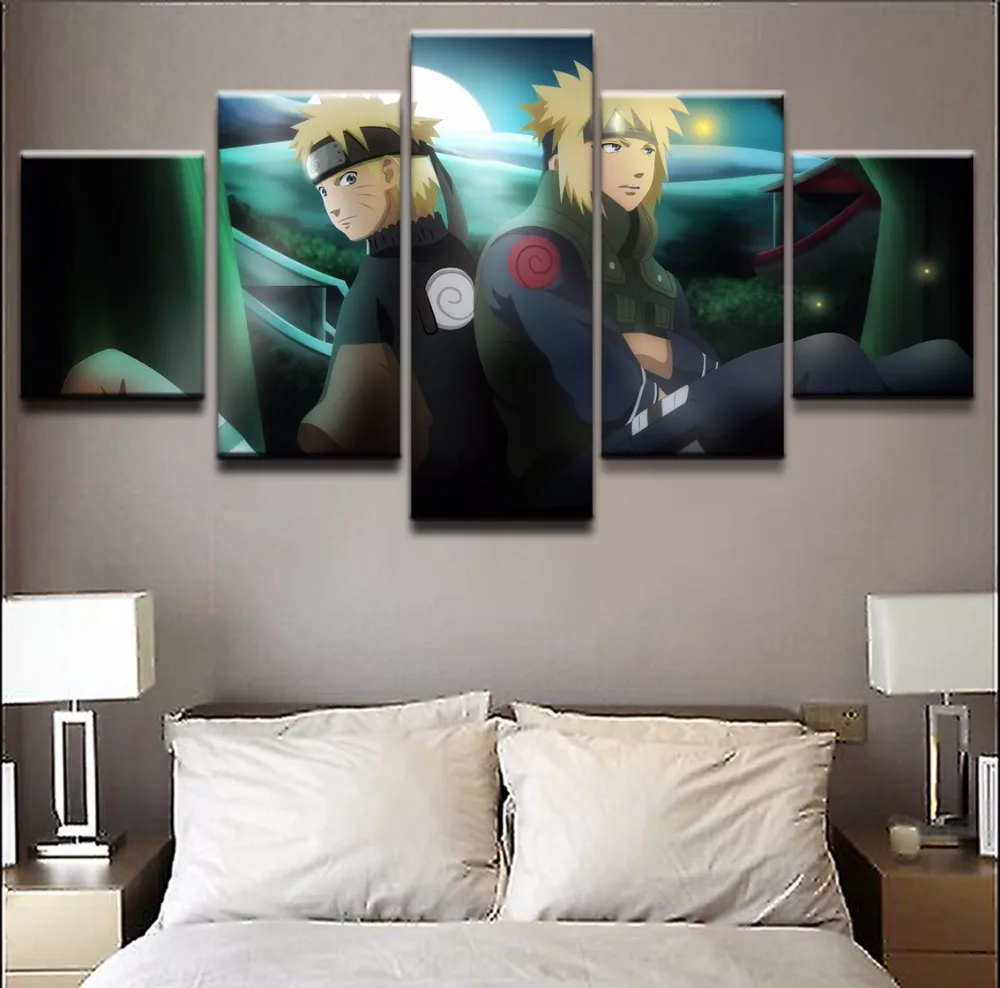 

Wall Art Canvas Printed Home Decor 5 Panel Animation Naruto Uzumaki Painting Modern Modular Picture Boy Room Posters Framework