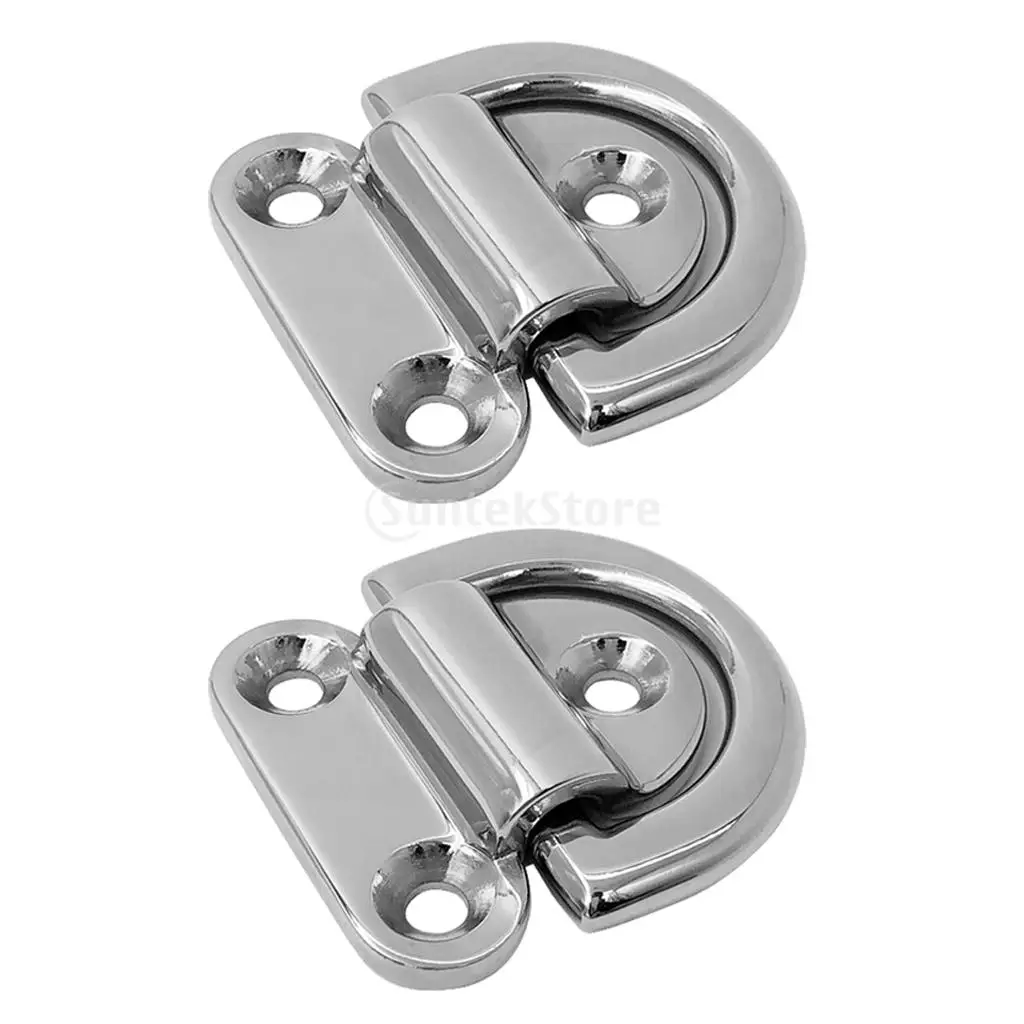 2pcs Small Folding Pad Eye Deck Lashing Ring Staple Cleat for Trailer Boat