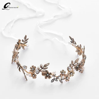 

Vintage Leaves Headbands Bridal Wedding Headpiece Pearl Tiara Girl's Hair Accessories Antique Bride Floral Party Headdress