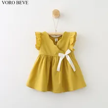 VORO BEVE 2017 new summer enfants vêtements Filles robe Coton et lin Ruban chiffons fille Robes