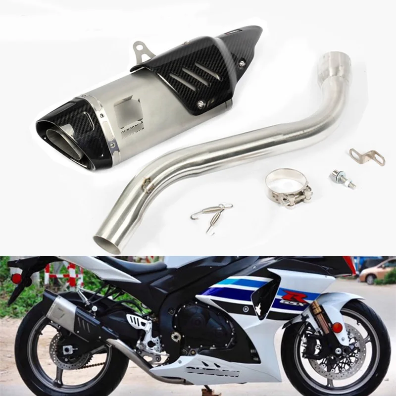 Slip on GSXR1000 2007 2011 Motorcycle Exhaust System Muffler Carbon Fiber Pipe + Mid Pipe for