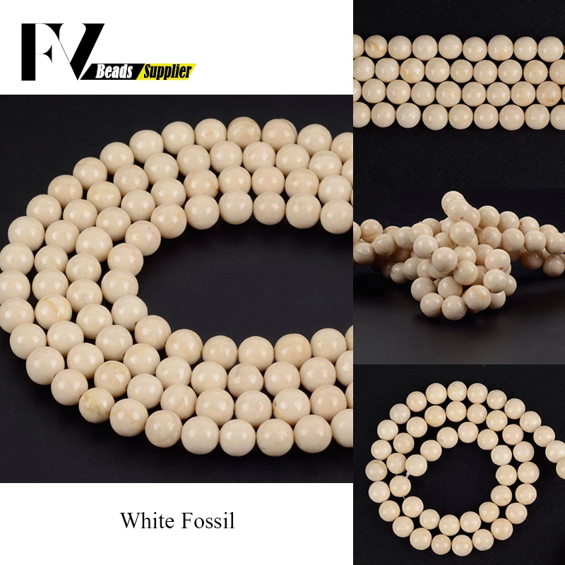 

Natural Stone Beads 4mm-12mm White Fossils Stone Round Beads for Jewelry Making Bracelets Necklace Accessories Findings