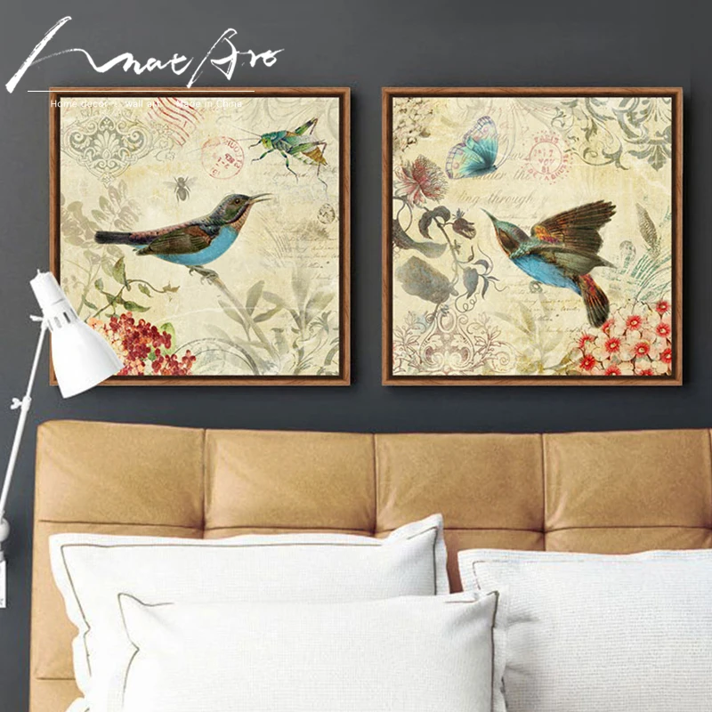 

Blue hummingbird and butterfly decorative wall art decorative artist canvas painting posters and prints picture Animal