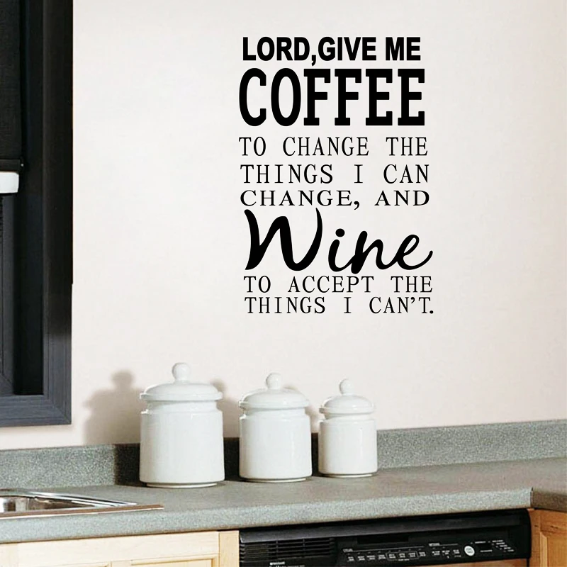 Наклейка на стену для кухни и ресторана с надписью «Lord Give me coffee/Wine», Виниловые Наклейки для декора вина