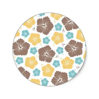 

3.8cm Red Yellow Hibiscus Flower Glass Pattern Classic Round Sticker