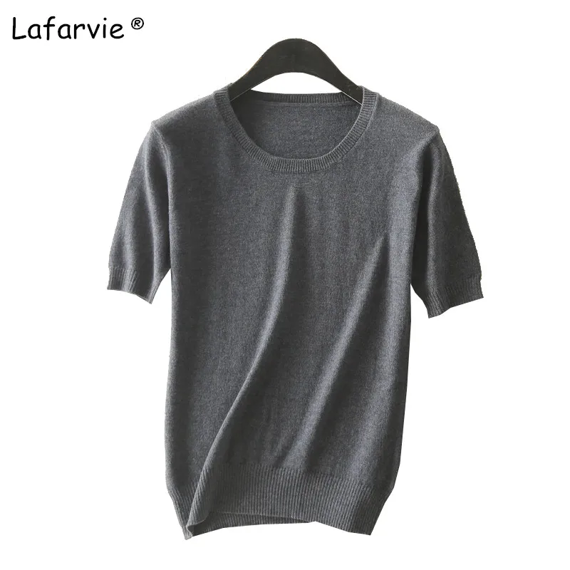 dark gray Lafarvie вязаный кашемировый смешанный кашемировый свитер женский демисезонный пуловер с коротким рукавом однотонный Свободный вязаный свитер - Цвет: dark gray