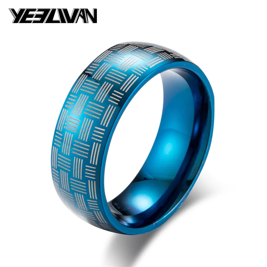 

New Punk Men's Weave Laser Ring High Quality Titanium Steel Blue Black Color Biker Rings for Men Wedding Jewelry Valentine's Day