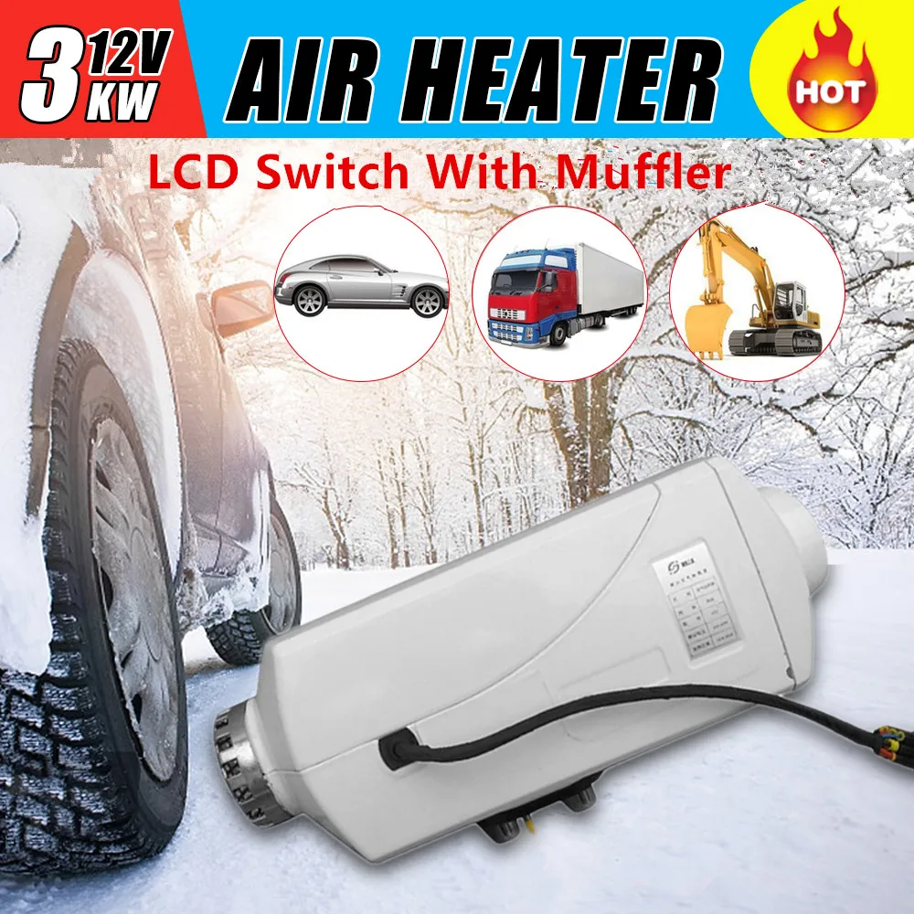

New Arrive 12V 3KW Parking Diesel Air Heater Single-hole LCD Switch with Muffler Universal For Tank Vent Duct Thermostat Caravan