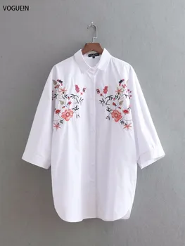 

VOGUEIN New Womens White Sweet Floral Embroidery 3/4 Sleeve Loose Shirt Tops Blouse Wholesale