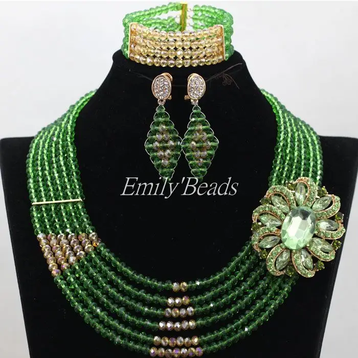 В нигерийском стиле зеленые Африканские свадебные Бусины комплект ювелирных изделий Новинка партии/Юбилей индийские свадебные Бусины комплект ювелирных изделий alj105