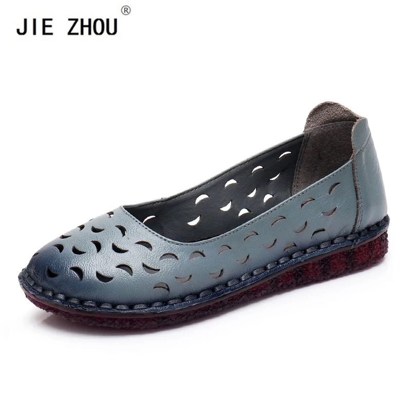 

New Women's Casual Shoes Genuine Leather Woman Loafers Breathable Summer Shoe Flats Hollow Out Mother Shoes Zapatos Mujer