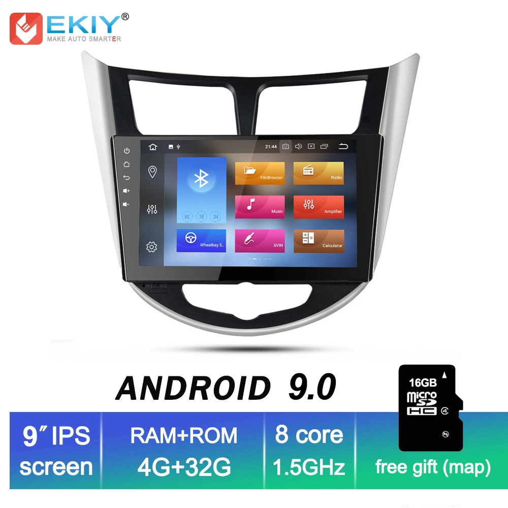 Best EKIY 9" IPS 2 Din Android 9.0 Car Multimedia Player Automotivo Radio For Hyundai Solaris Verna Accent Sedan 4G 32G Octa Core OBD 0