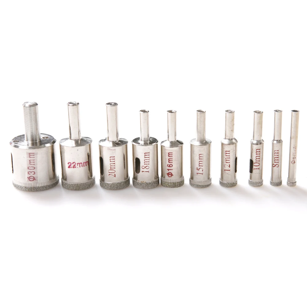 

High Quality 10Pcs/Set Diamond Coated Ceramic Tiles Hole Saw Core Drill Bits drilling diameter 6 8 10 12 15 16 18 20 22 30mm New