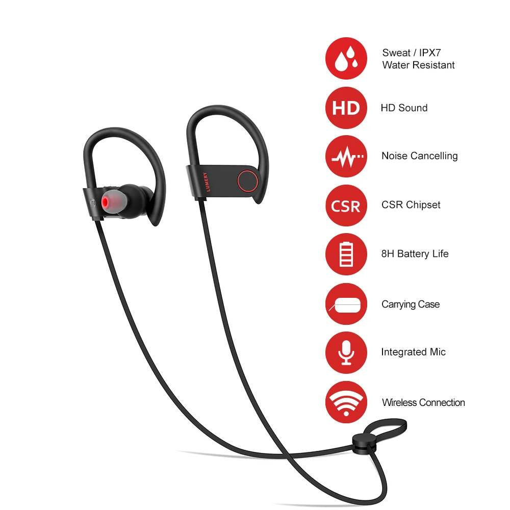 LUMERY Bluetooth наушники IPX7 Водонепроницаемый Беспроводной Спорт Bass с микрофоном для