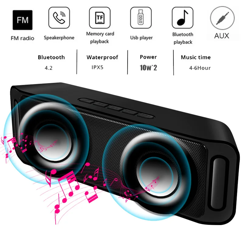 

LIGE Portable Bluetooth speaker Portable Wireless Loudspeaker Sound System 10W stereo Music surround Waterproof Outdoor Speaker