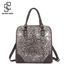 Famous Brand Ladies Handbags Genuine Leather Women Bag Casual Tote Floral Print Shoulder Bags 2017 Sac