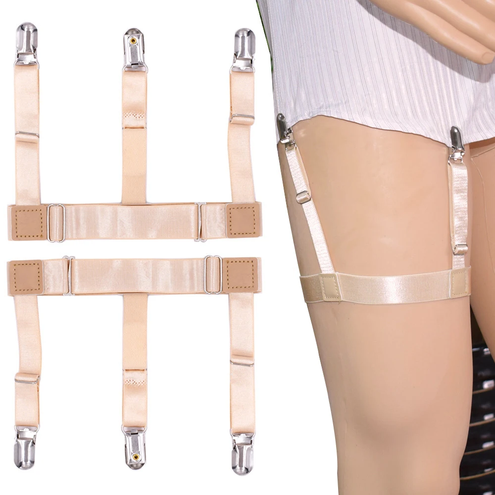 

Women Mens Sexy Shirt Dress Stays Garters for Men Skin Color Uniform Elastic Adjustable Leg Suspenders Holders Straps Shirt Tuck
