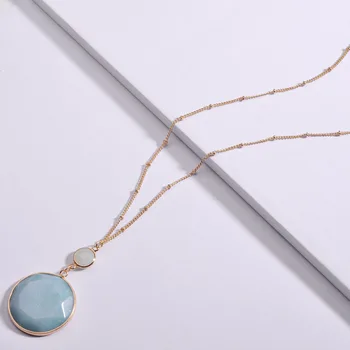 

HUIDANG New Arrival Round Disc Natural Amazonite Labradorite Stone Pendant Necklaces for Women
