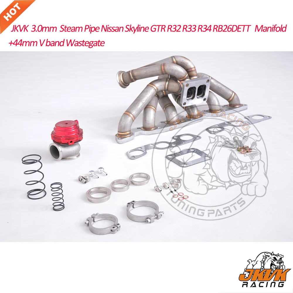

JKVK RACING 3.0mm Steam Pipe Rb26 RB26DET R32 R33 R34 Equal Length T4 Top Mount Turbo Manifold +44mm V band Wastegate