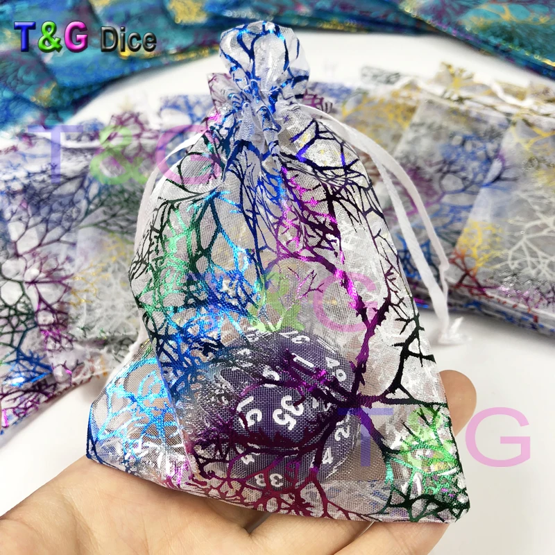 

10PCS Gemini Color Dice Bags Blue Jewelry Bag with Tree Branch Pattern Christmas Wedding Gift & Pouches Board Game