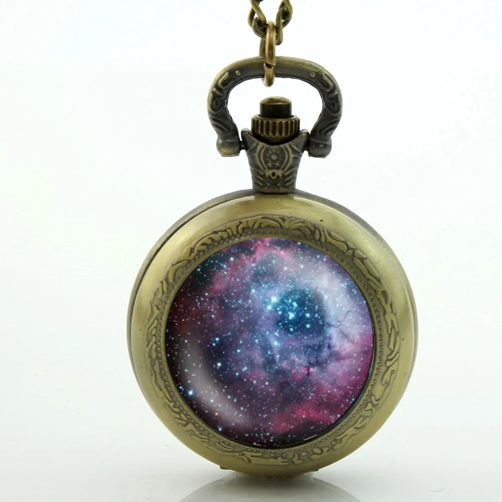 Space Universe Pocket Watch Glass Cabochon Locket Necklace Vintage