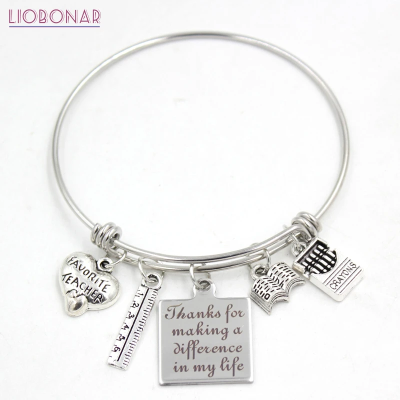 Ruler Book Charm Adjustable Bracelet Stainless Steel Teachers Like You Are Special And Few 