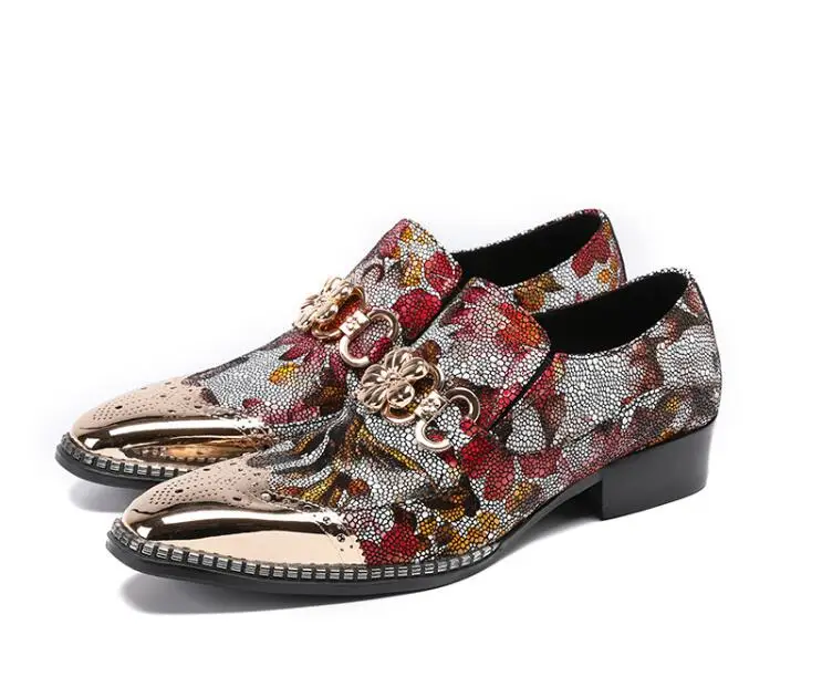 

New Imitate Genuine Leather Men Oxford printed carved brogue shoes dress smart casual loe heel buckle metal iron toes oxfords