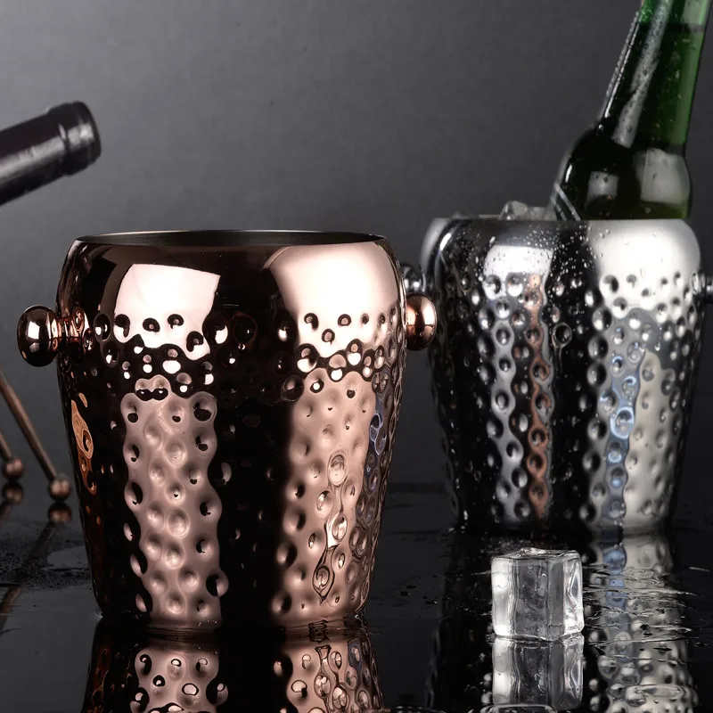 

Golden color Stainless Steel Bar Ice Bucket Two Handles Champagne Bucket Wine Spit Wine Barrel Container Ktv Club Bar wine rack