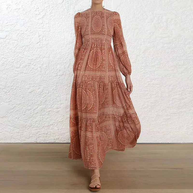 

HIGH STREET Newest Fashion 2019 Designer Runway Dress Women's Long Sleeve Vintage Floral Print Long Dress