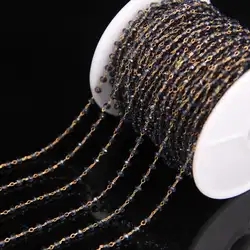 Ясно цвет: черный, синий Стекло Розария цепи, кристалл 2x3 мм граненый Rondelle ссылку латунной проволоки обернутые цепи, DIY Цепочки и ожерелья