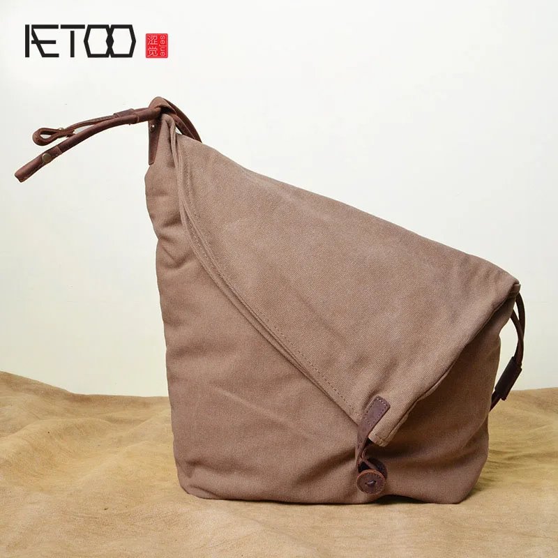 

AETOO Retro crazy horse canvas bag wholesale full leather shoulder strap shoulder Messenger bag a generation of male and female