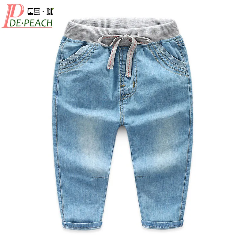 

DE PEACH British Style Kids Clothes Boys Thin Soft Cotton Jeans Trousers Baby Solid Color Long Pants Spring Children Clothing