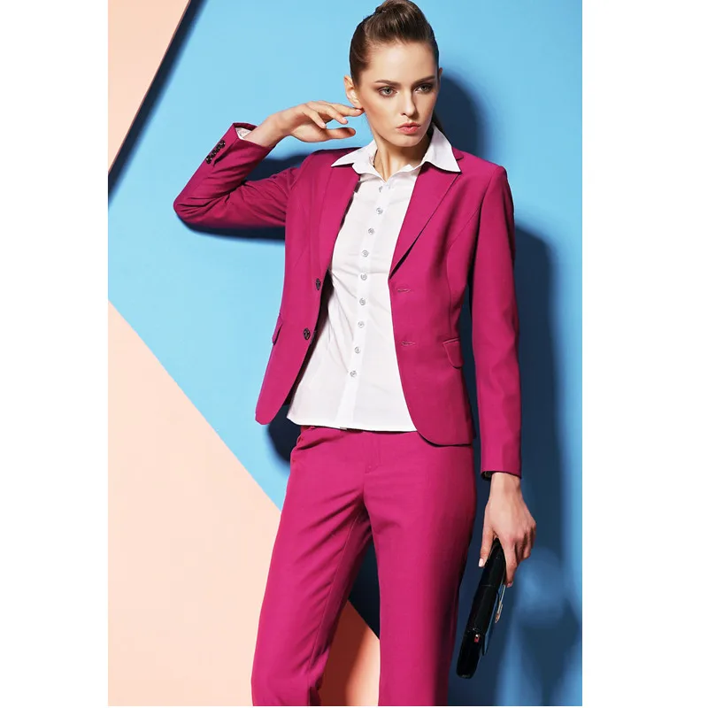 58 Hot Pink Pant Suits for Women Custom made Ladies Business Suits Formal Office Suits Work Wear Sets Office Uniform Styles suits