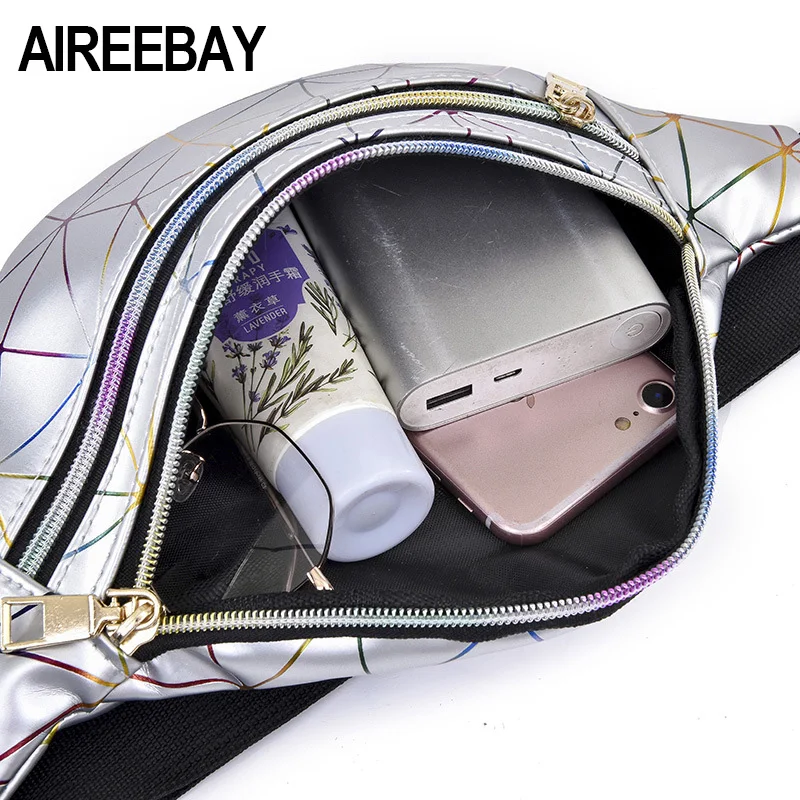 AIREEBAY голографические поясные сумки женские розовые серебряные поясные сумки Женская поясная сумка черные геометрические поясные сумки лазерная нагрудная сумка для телефона