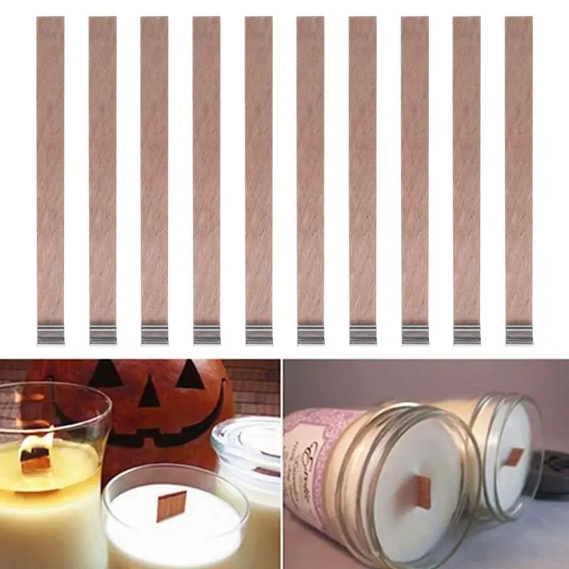 

10Pcs 3 Sizes Useful Candle Wood Wick with Sustainer Tab Candle Making Supply