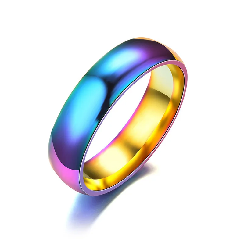 

Classic Rainbow Colorful Ring Titanium Steel Wedding Ring Width 6mm Size 6-12 Gift Engagement Lesbian Bisexual Gay Jewelry