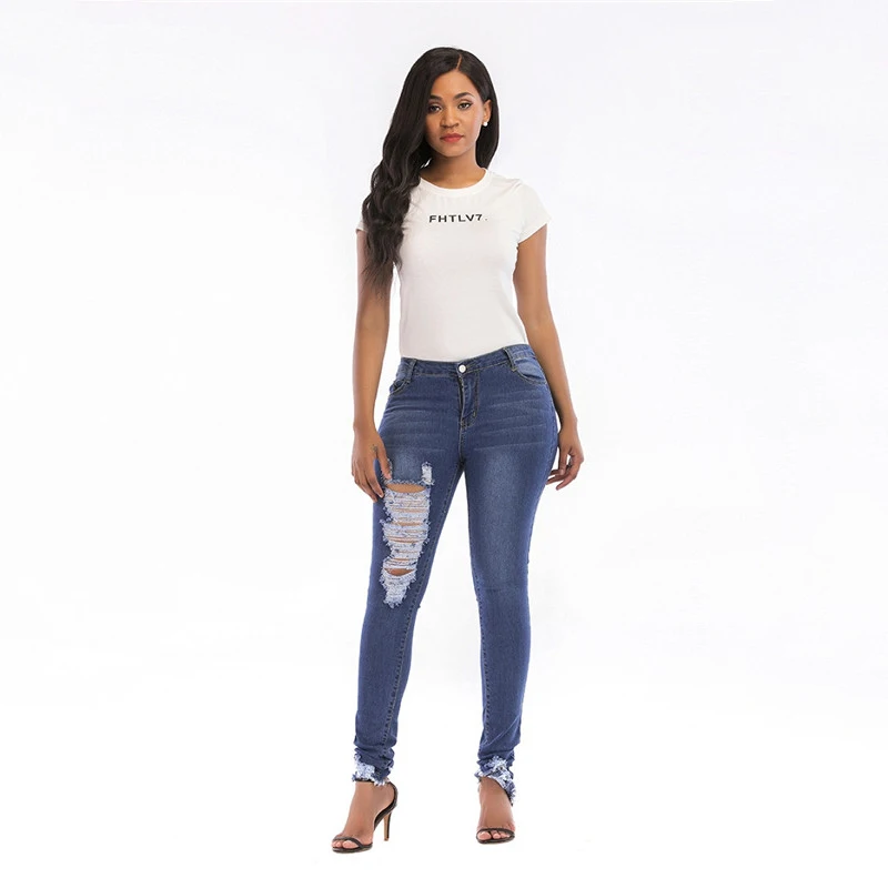 

Sexy Hole Pencil Trousers New Fashion Womens Destroyed Ripped Distressed Slim Denim Jeans Boyfriend Jeans 2019 new