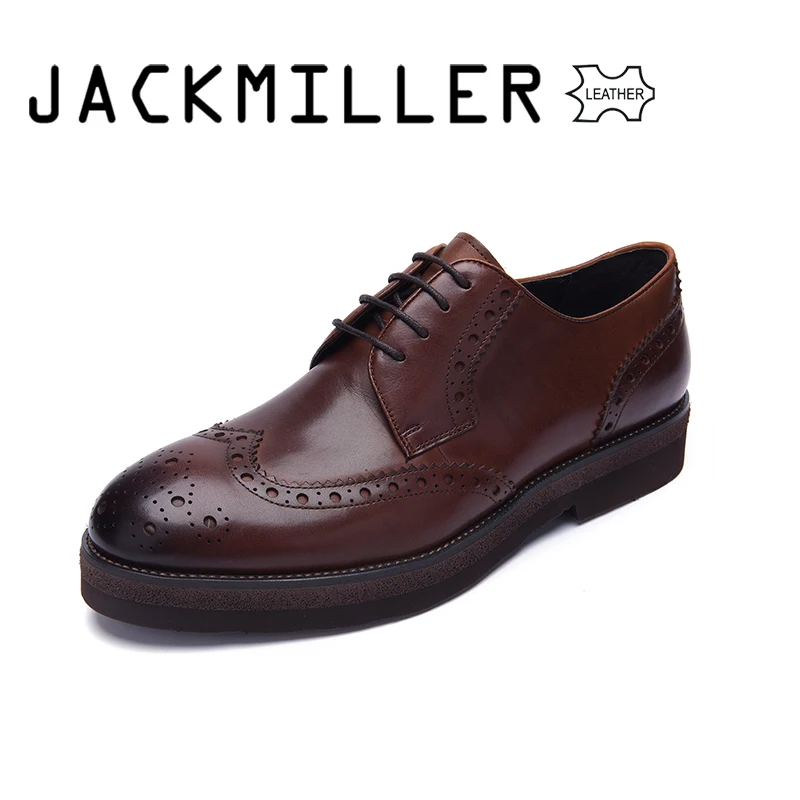 Jackmiller/обувь из коровьей кожи; мужские оксфорды с подкладкой из свиной кожи; Мужская официальная обувь; мужская модельная обувь на шнуровке; светильник; коричневый цвет; размеры 40-44 - Цвет: Light Brown