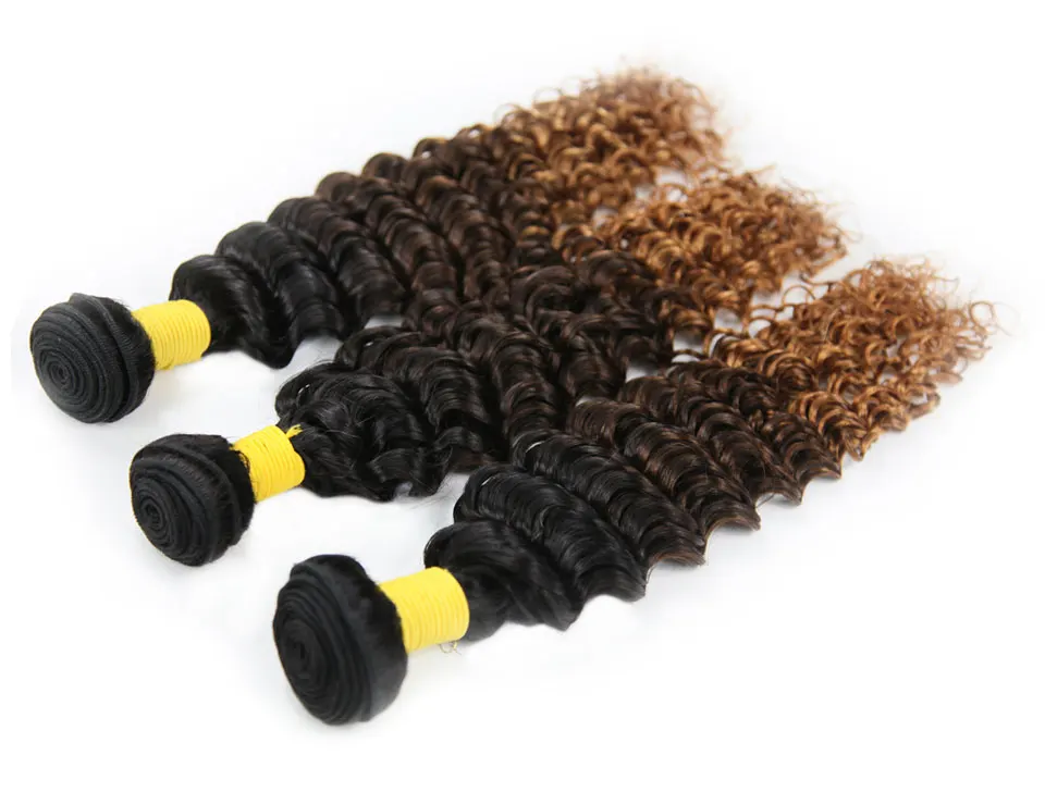 Hair Villa Brazilian Remy Deep Wave Ombre Hair 1pc 1B427 Human Hair Bundles Low Ratio Longest Hair PCT 15% 8-30 inch For Salon (5)