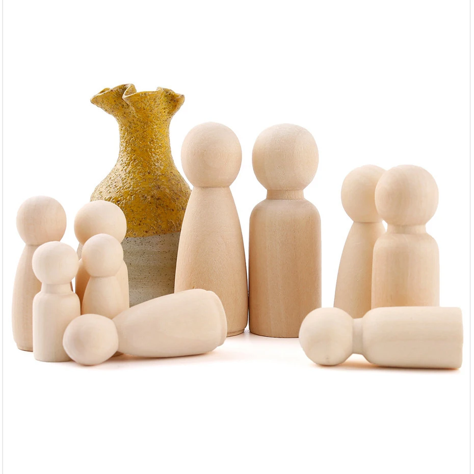 Lot de 10 pièces en bois pour filles et garçons, poupée en bois non fini, bricolage, bois massif, jouets en bois naturel non fini, anneau de dentition pour bébés (lot de 10)