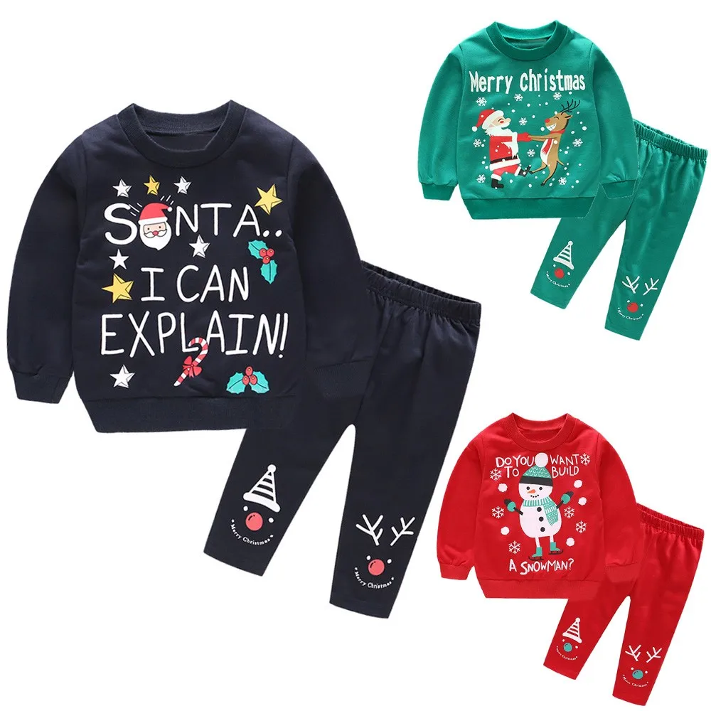 

Baby Clothes Set Toddler Baby Girl Boy Santa Claus Christmas Snowman deer Tops+Pants Outfits Set Kids Top Shirts