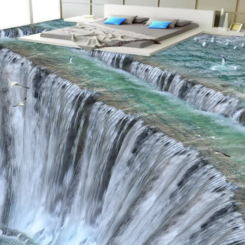 

Free Shipping custom Large adventure waterfall 3D Living Room square shopping mall corridor Floor wallpaper mural