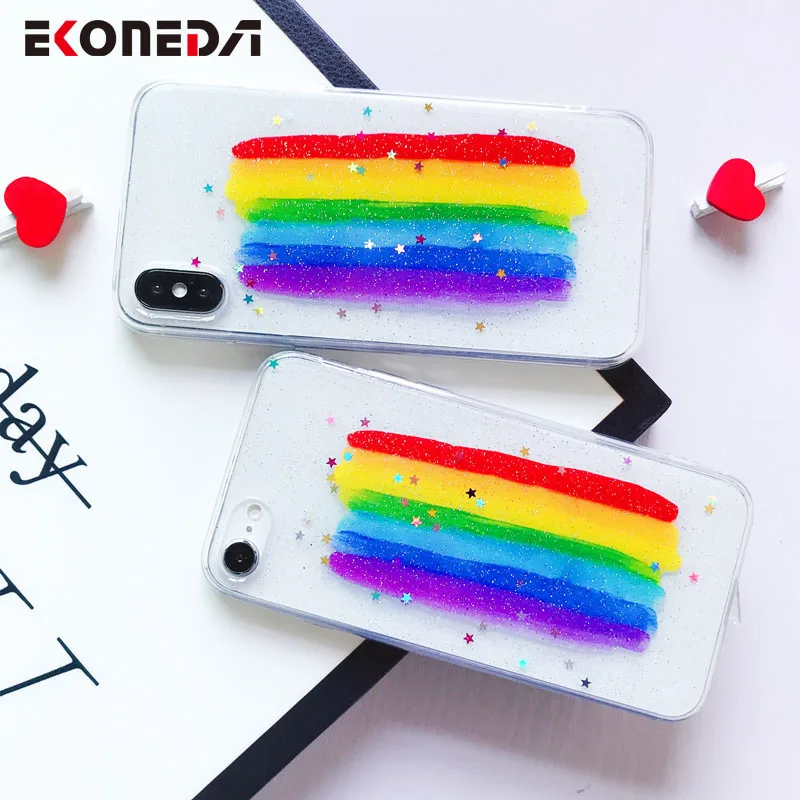 EKONEDA прозрачный радужный чехол для iPhone XR Блестящий силиконовый 6S 7 8 Plus XS Max X Чехол |