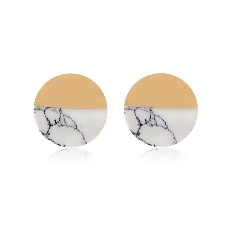 

Round Half of White Black Stone Stud Earrings Women Girl Sister Friend Fashion Vintage Charm Personality Geometry Ear Jewelry