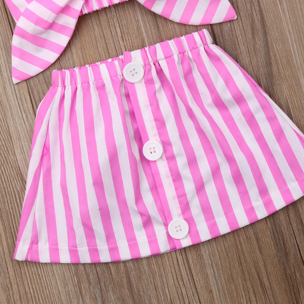 Комплект из 3 предметов для новорожденных и маленьких девочек, новейшая мода, летний розовый полосатый жилет, топы, футболка, короткая юбка, наряды, одежда