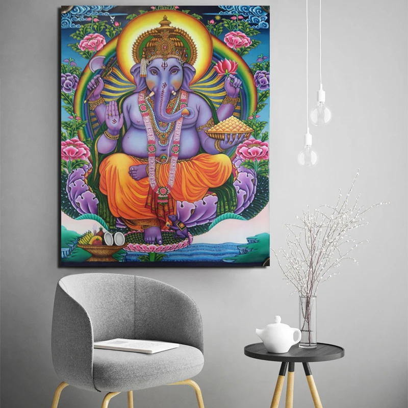Цветные рисунки Ganesha настенная живопись на холсте постер с принтом современная