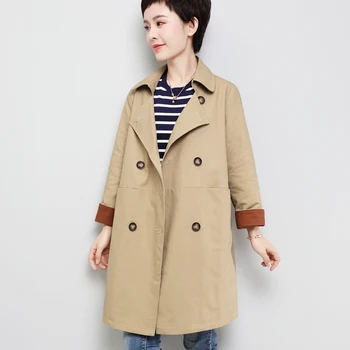 

2019 Spring Autumn New Casual Trench Coat Large Size Loose Windbreakers Women Female Long Double-breasted Overcoat LP377